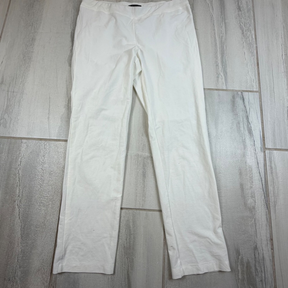 Eileen Fisher White Textured Knit Pull On Straight Leg Pants Small Made in USA